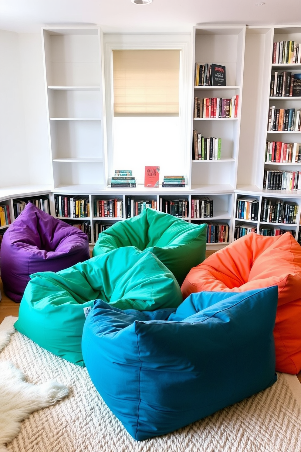 A cozy reading room with personalized book displays. The shelves are filled with an eclectic mix of books, arranged by color and size, creating a visually stunning backdrop. Soft, ambient lighting illuminates the space, highlighting a comfortable armchair nestled in the corner. A small side table holds a steaming cup of tea and a decorative lamp, inviting readers to settle in with their favorite book.