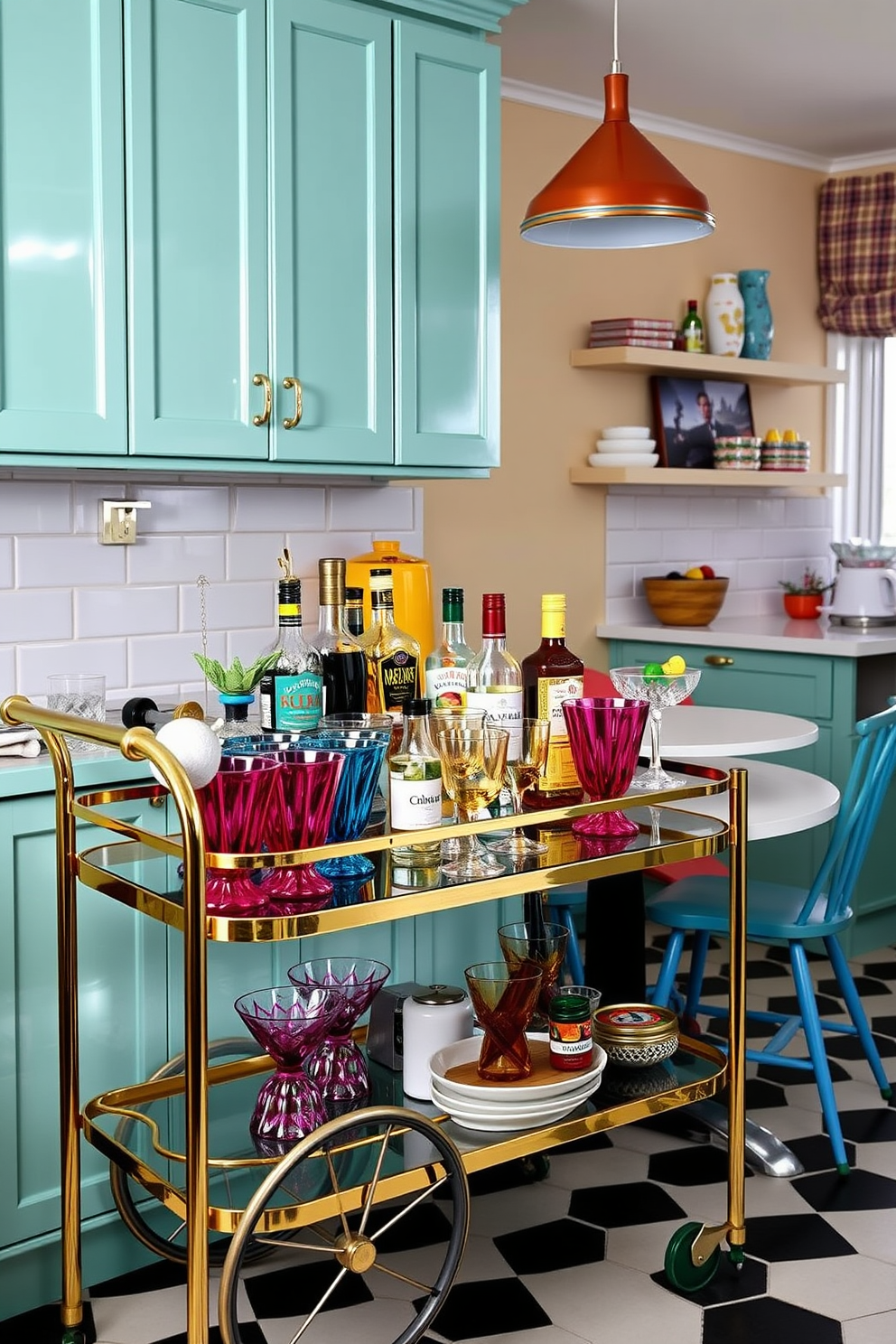 Brightly colored dish racks for functionality. The dish racks are made of durable plastic and come in vibrant shades of blue, red, and yellow, adding a playful touch to the kitchen. Retro Kitchen Design Ideas. The kitchen features checkerboard flooring, vintage appliances in pastel colors, and open shelving displaying colorful dishware and retro-style canisters.