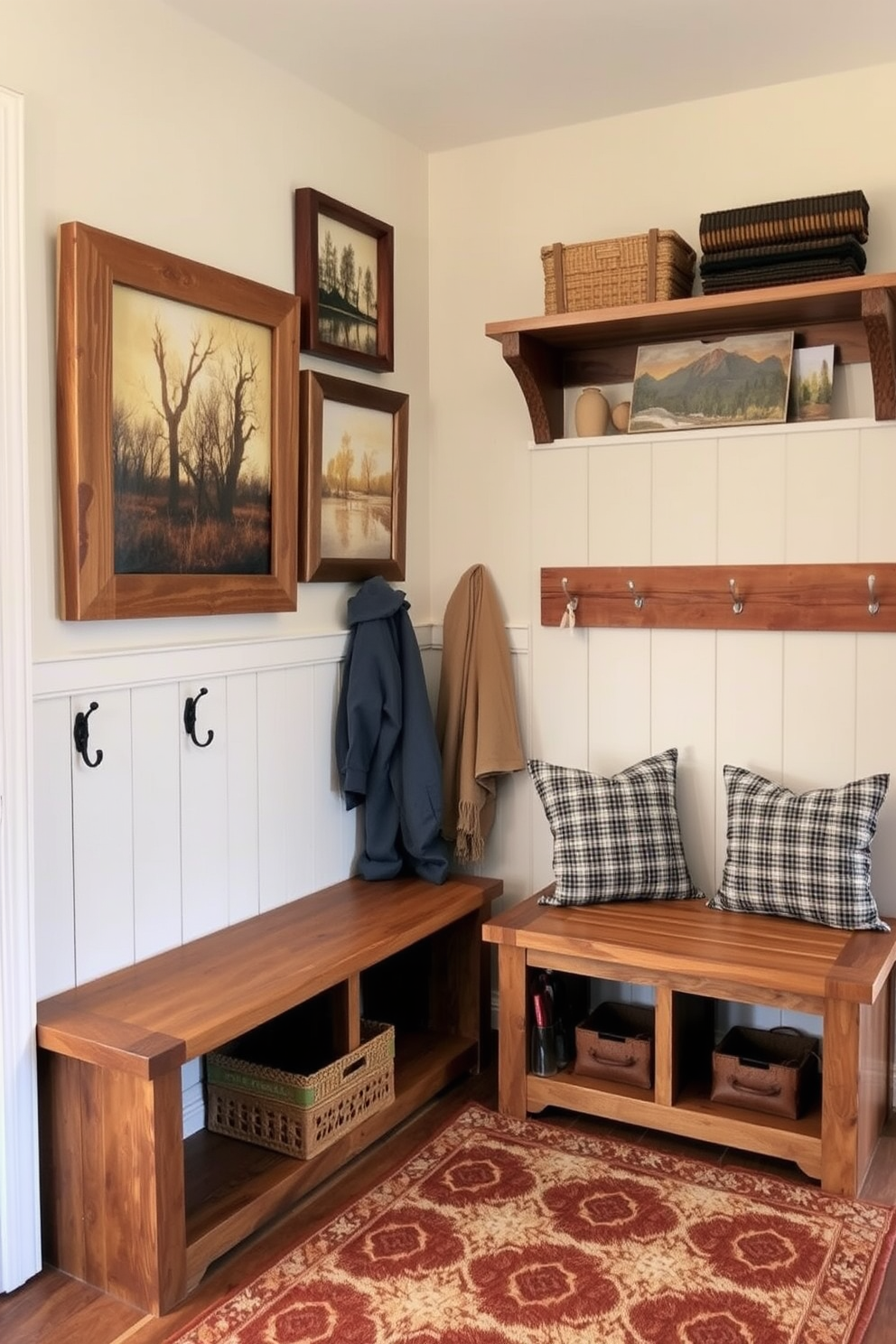 Rustic tile flooring creates a durable and stylish foundation for any mudroom. The warm tones of the tiles complement wooden benches and storage solutions, enhancing the cozy atmosphere of the space. A well-designed rustic mudroom features ample storage for shoes and outdoor gear. Incorporating elements like reclaimed wood hooks and woven baskets adds both functionality and charm to the design.