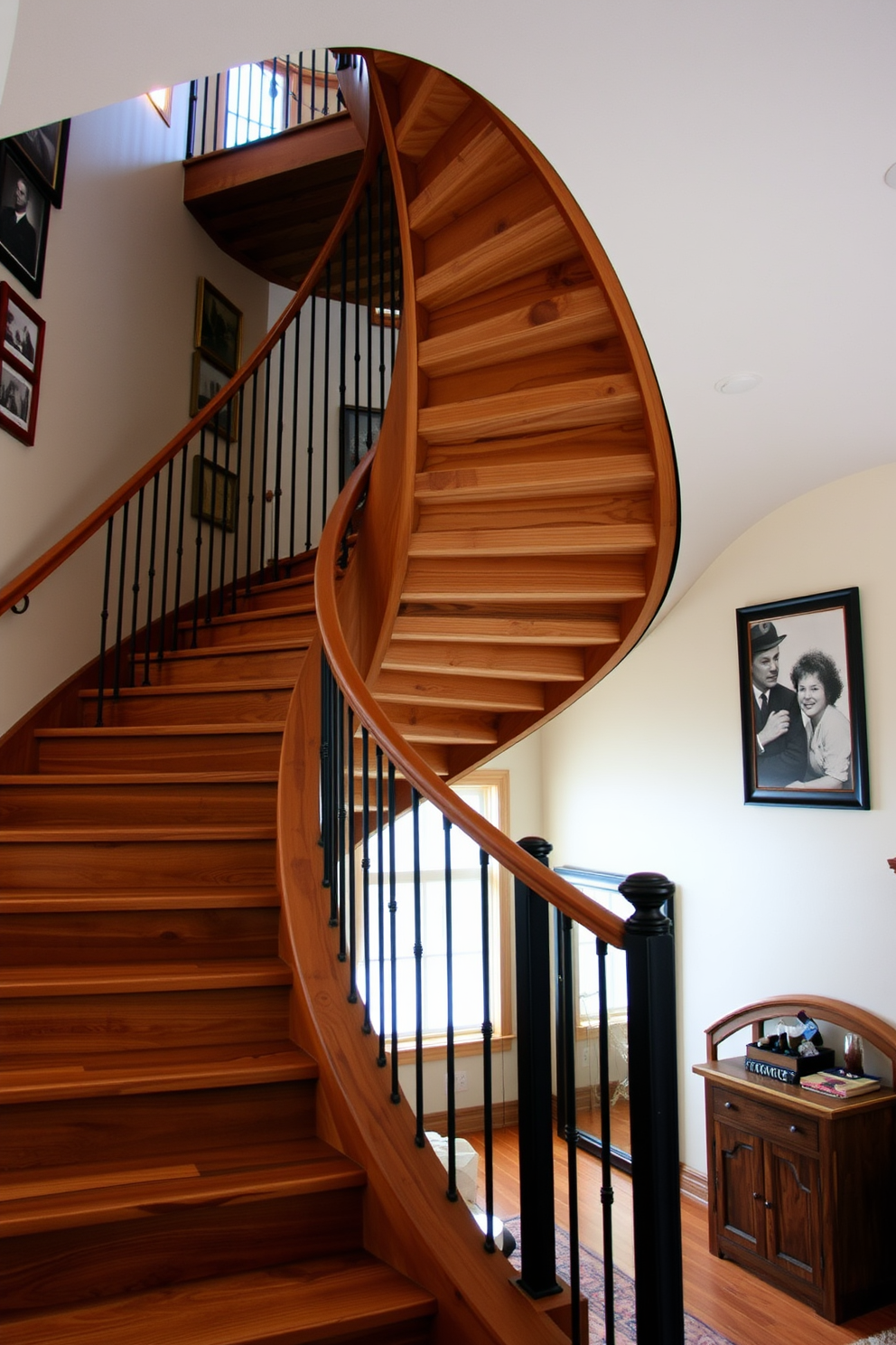 Cedar wood steps with natural grain create a warm and inviting atmosphere in any home. The rustic staircase features exposed beams and a handrail made from reclaimed wood, enhancing its charm and character.