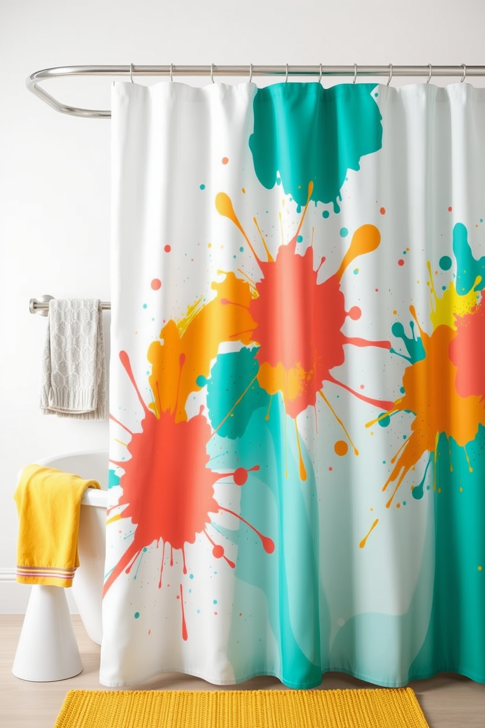 Artistic splashes of color bring vibrancy and creativity to any space. Imagine a shower curtain adorned with abstract patterns in bold hues like teal, coral, and mustard yellow. The fabric flows gracefully, creating a dynamic focal point in the bathroom. Complementing accessories in similar shades enhance the overall artistic theme.