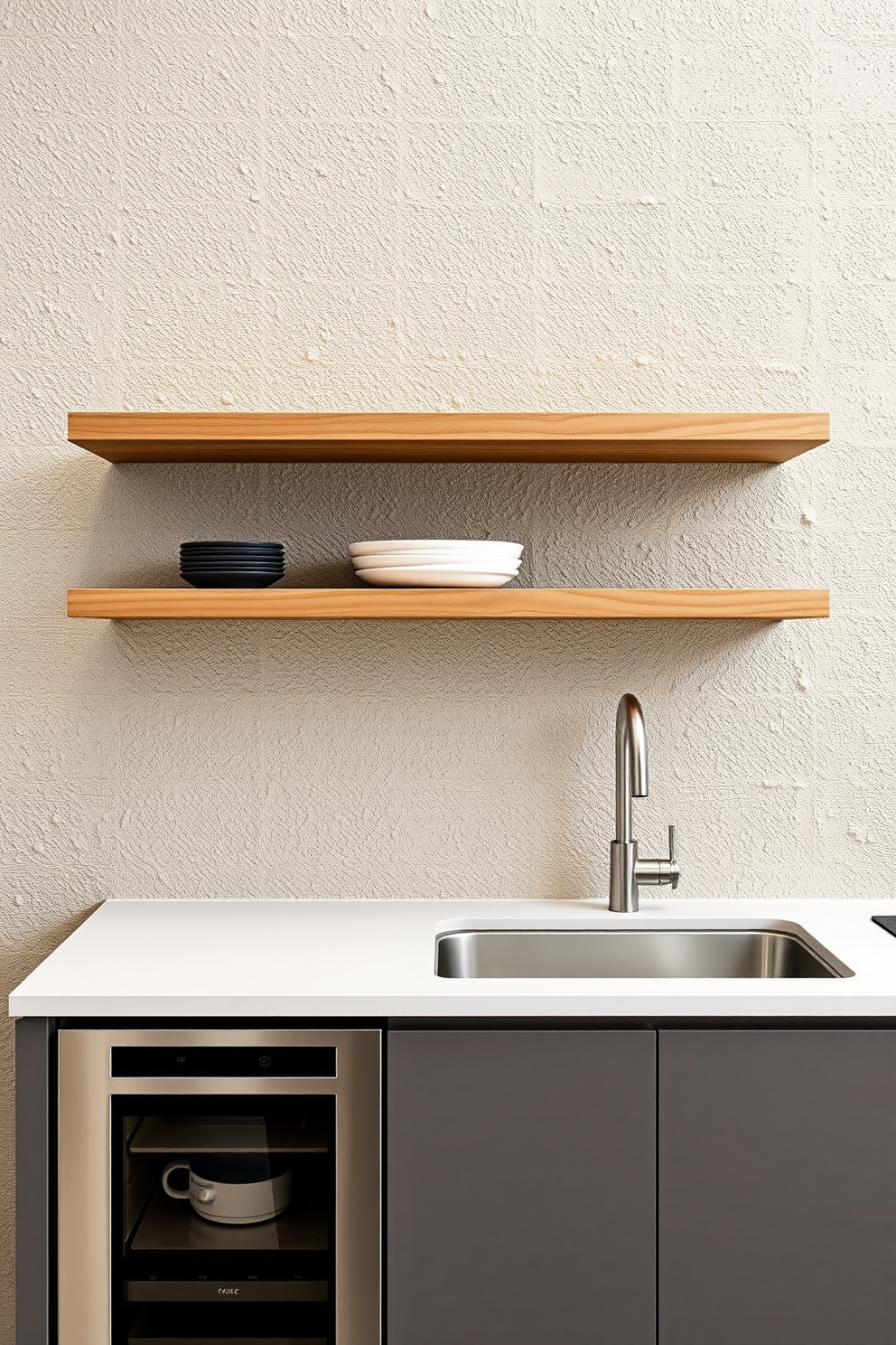 A minimalist kitchen featuring a clean white backsplash and sleek cabinetry. The magnetic knife strip is mounted above the countertop, ensuring easy access and safety while cooking.