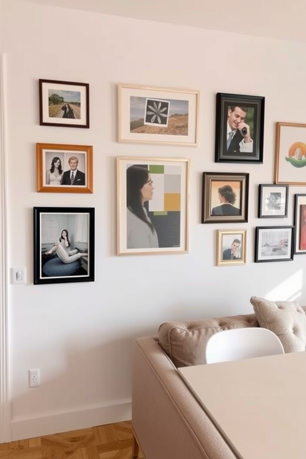 A modern open layout for a small apartment that maximizes space and promotes flow. The living area seamlessly connects to the kitchen and dining space, creating an airy atmosphere with minimal barriers. Incorporate multifunctional furniture such as a sofa bed and a foldable dining table. Use light colors on the walls and furnishings to enhance the sense of openness and brightness.