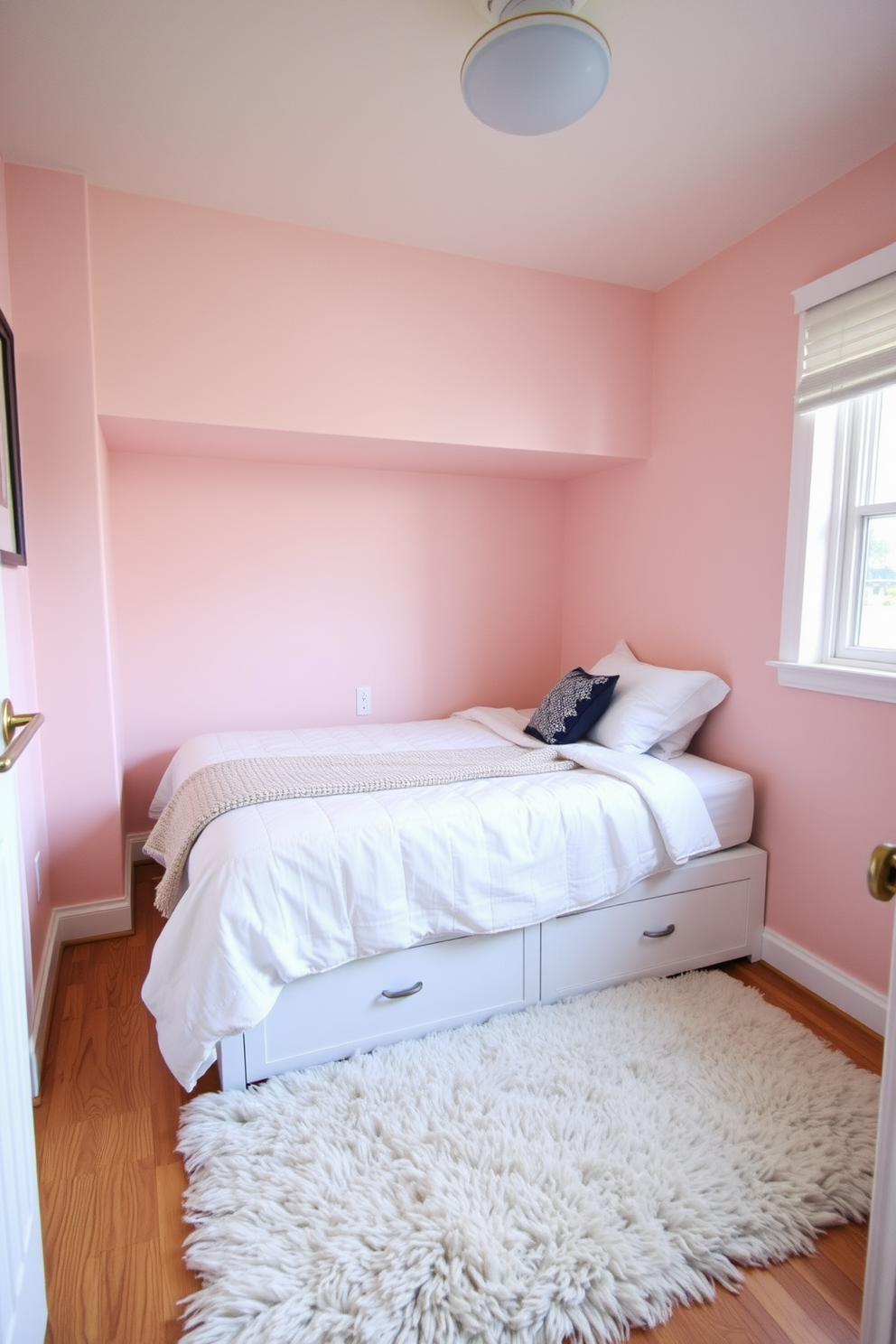 A cozy small bedroom featuring a comfortable bed with soft linens and decorative pillows. A stylish nightstand stands beside the bed, adorned with a small lamp and a few books, while a potted plant adds a touch of nature to the space. The walls are painted in a calming light color, enhancing the sense of openness. A compact desk is positioned near a window, providing a perfect workspace surrounded by greenery from additional plants placed on the windowsill.