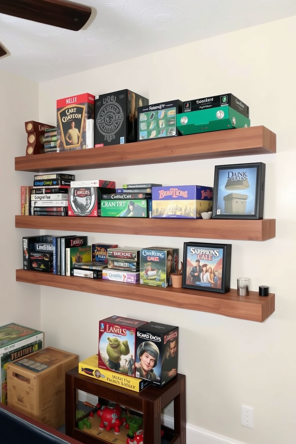 A modern small game room featuring wall-mounted gaming consoles. The space is accented with vibrant LED lighting and comfortable seating arrangements for an immersive gaming experience.