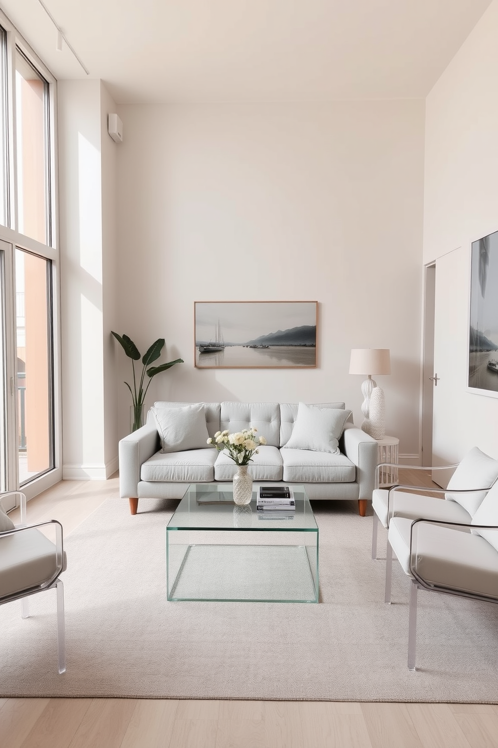 A cozy small living room featuring a large area rug that ties together the seating arrangement. The rug showcases a blend of soft colors and textures, creating a warm and inviting atmosphere. The room includes a plush sofa adorned with colorful throw pillows, complemented by a stylish coffee table at the center. Natural light pours in from a nearby window, highlighting the carefully curated decor and artwork on the walls.