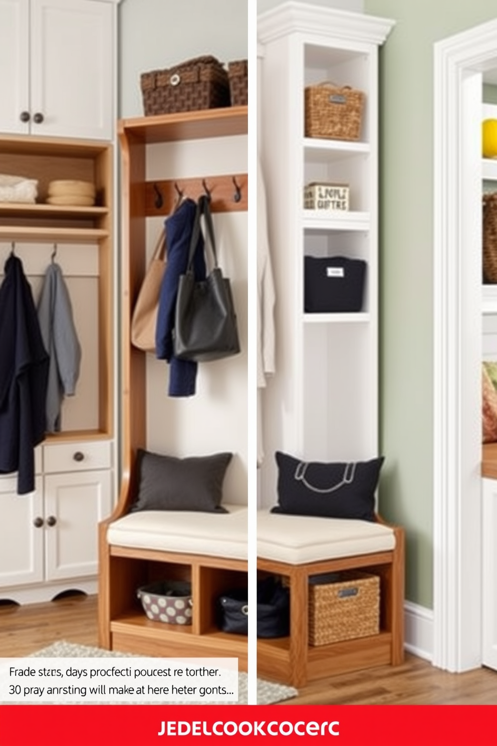 Vertical storage for small spaces. Utilize wall-mounted shelves and hooks to maximize vertical space while keeping the area organized and functional. Small Mudroom Design Ideas. Incorporate a built-in bench with cubbies for shoes and storage baskets to maintain a tidy and welcoming entrance.