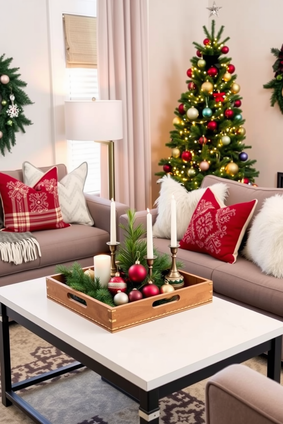 Create a cozy reading nook with decor that includes a plush armchair in a warm fabric and a small side table for books and a cup of tea. Soft lighting from a nearby floor lamp casts a gentle glow, while a colorful throw blanket drapes over the armchair. Small Space Christmas decorating ideas should feature a compact tree adorned with twinkling lights and handmade ornaments. Add festive accents like garlands around windows and a cozy rug underneath to enhance the holiday spirit.