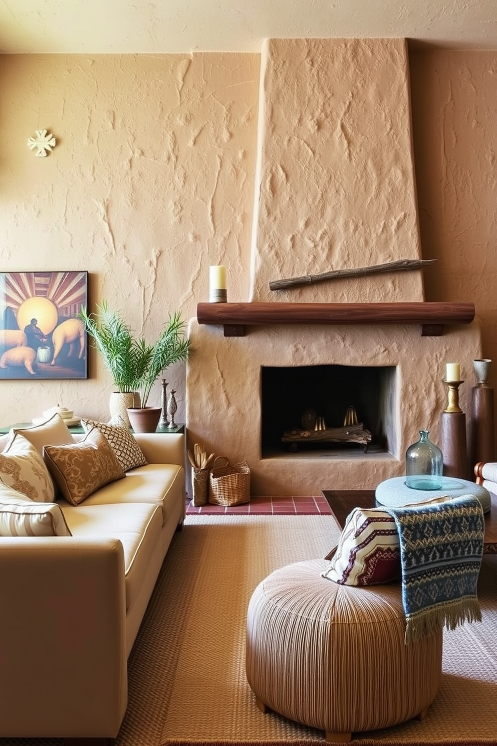 Textured wall finishes create a warm and inviting atmosphere in a Southwestern living room. Incorporate earthy tones and natural materials, such as adobe or reclaimed wood, to enhance the rustic charm of the space.