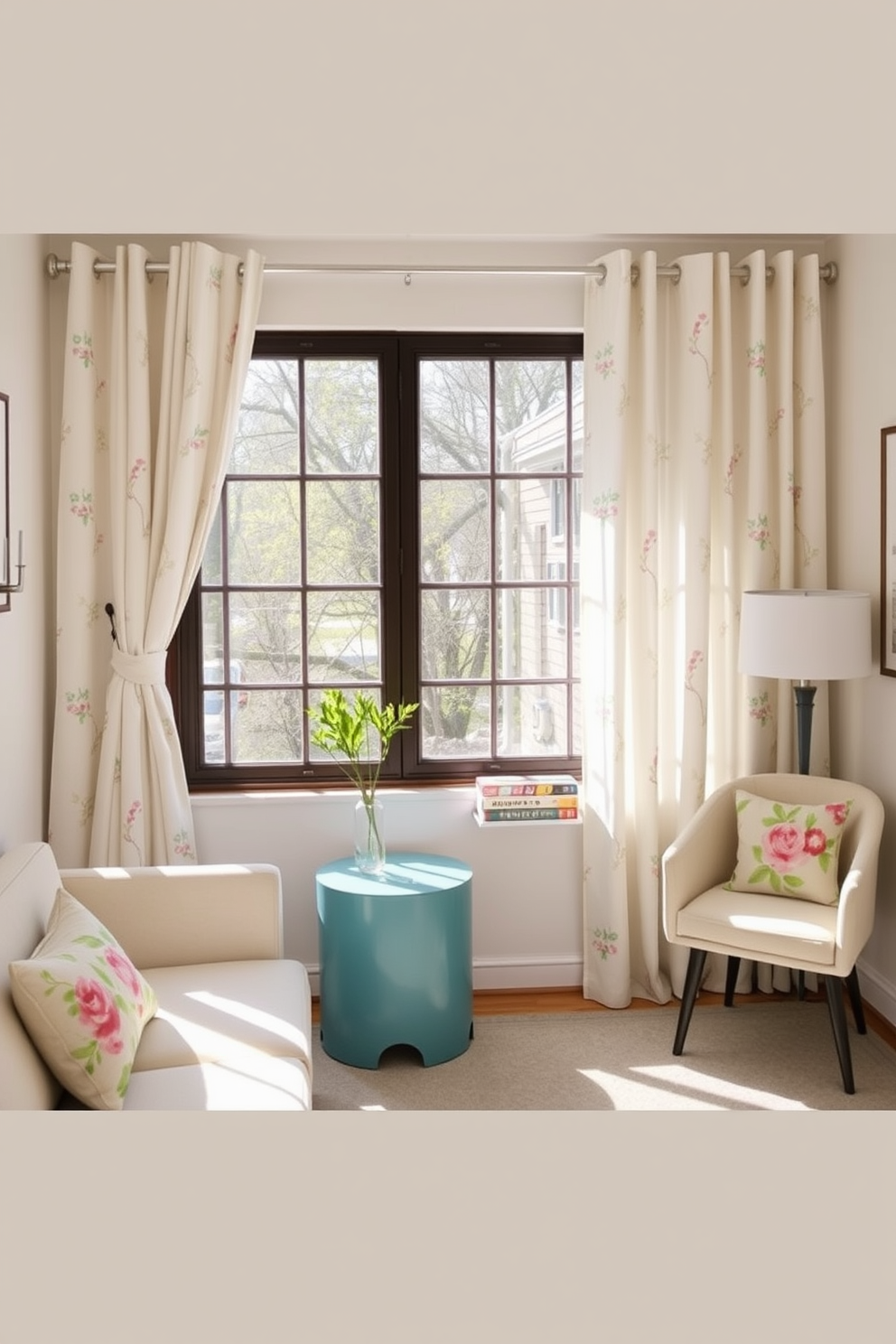 Choose airy fabrics for window treatments to create a light and breezy atmosphere in your small space. Opt for sheer curtains in soft pastel colors that allow natural light to filter through while maintaining privacy. Incorporate decorative elements that reflect the essence of spring, such as floral patterns and vibrant accents. Use minimal furniture to maximize the space, ensuring each piece contributes to the overall aesthetic without overwhelming the room.