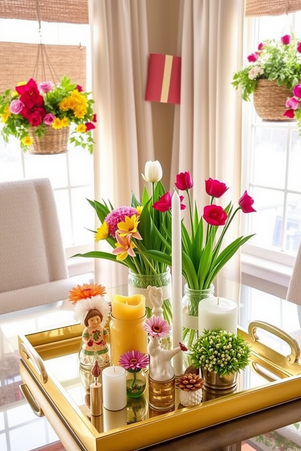 A bright and cheerful window display featuring colorful lanterns swaying gently in the breeze. The lanterns are adorned with intricate patterns and vibrant colors, casting playful shadows on the wall.