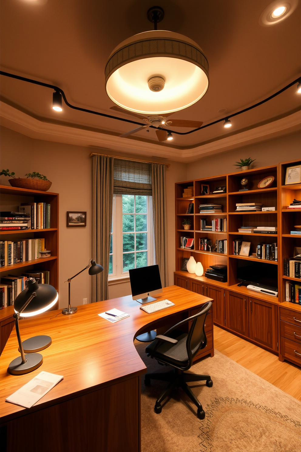 A modern study room featuring a chalkboard wall that serves as a canvas for notes and ideas. The space is furnished with a sleek wooden desk and a comfortable ergonomic chair, complemented by warm ambient lighting.