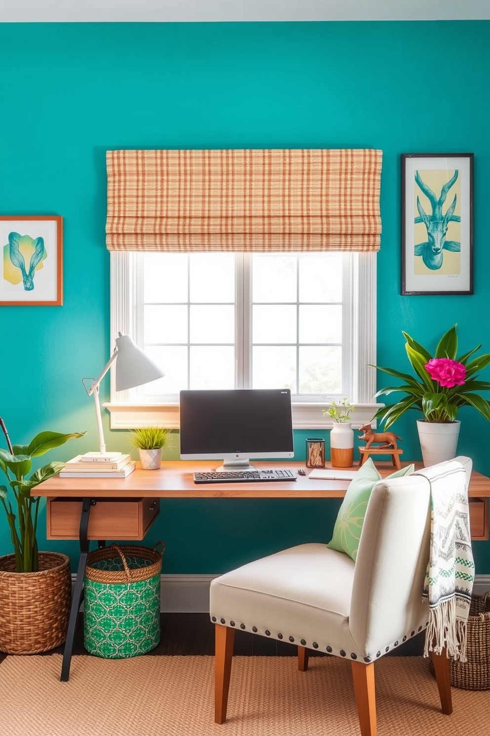 Brighten walls with cheerful paint colors to create an uplifting atmosphere. Incorporate vibrant accents through artwork and accessories to enhance the overall design. Summer home office decorating ideas should focus on light and airy elements. Utilize natural materials and plants to bring a refreshing vibe to the workspace.