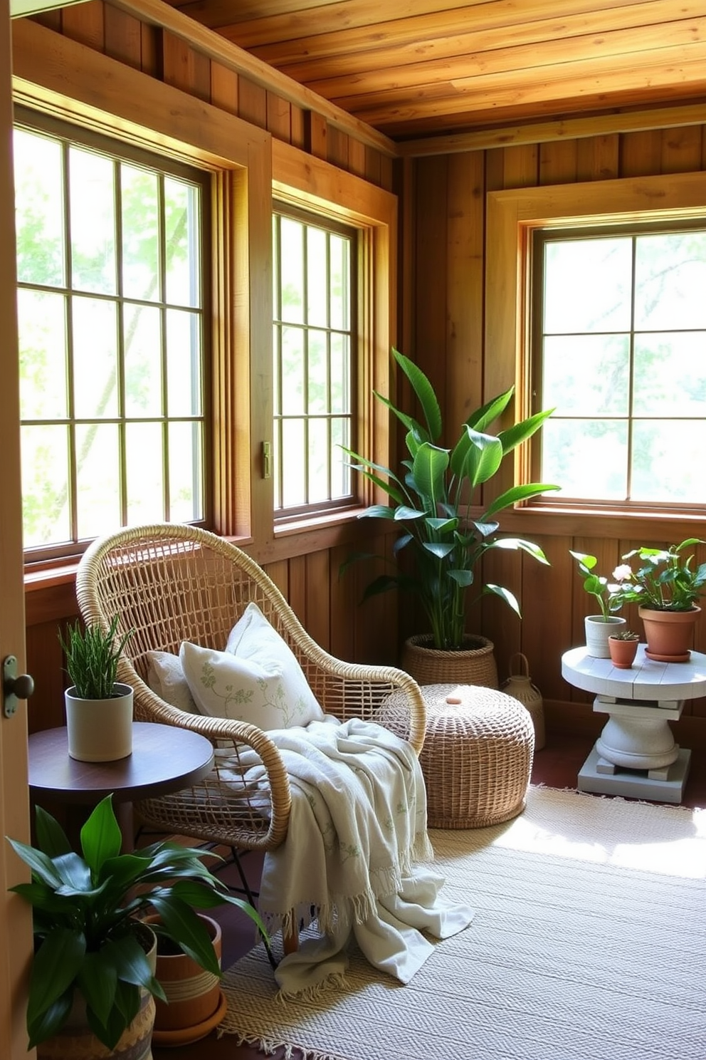 Create an inviting summer reading nook that incorporates outdoor-inspired decor. Use natural elements such as a woven rattan chair, soft linen cushions, and a wooden side table adorned with potted plants. Incorporate large windows that allow ample sunlight to stream in, enhancing the cozy atmosphere. Add a lightweight, patterned throw blanket draped over the chair for added comfort and style.