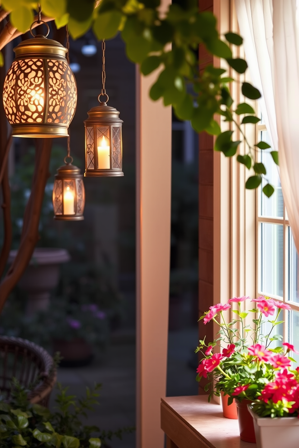 Decorative lanterns create a warm and inviting atmosphere for evening gatherings. They can be hung from trees or placed on tables, casting soft light that enhances the outdoor space. For summer window decorating ideas, consider using sheer curtains that allow natural light to filter through. Add vibrant potted plants on the windowsill to bring a touch of nature indoors.