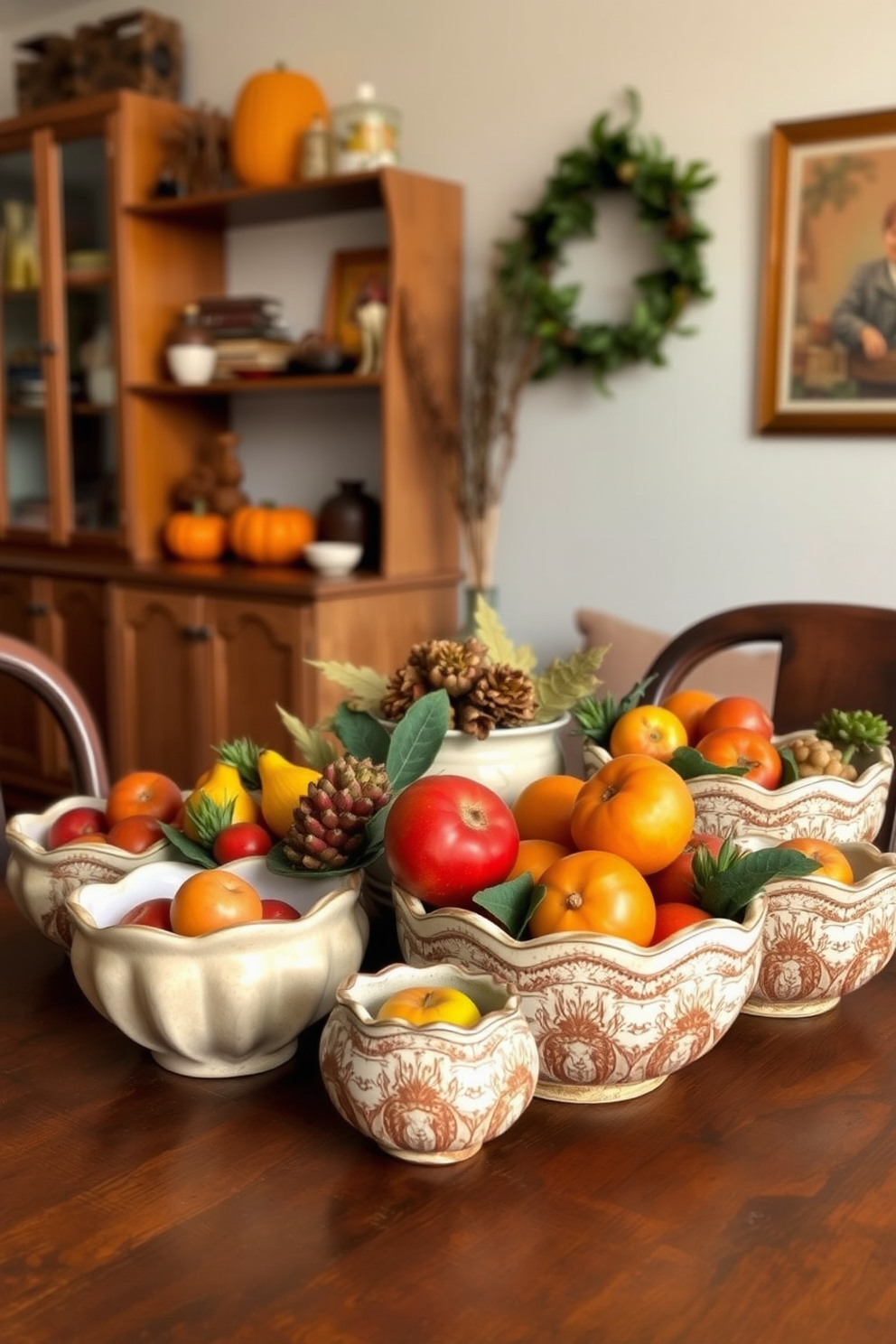 Create a cozy Thanksgiving-themed apartment setting featuring wooden crates arranged as decorative elements. The crates are stacked in various heights and filled with seasonal pumpkins and gourds, enhancing the rustic charm of the space. In the background, a warm-toned sofa adorned with plaid throw pillows complements the rustic decor. Soft, ambient lighting from string lights draped around the crates creates a welcoming atmosphere for holiday gatherings.