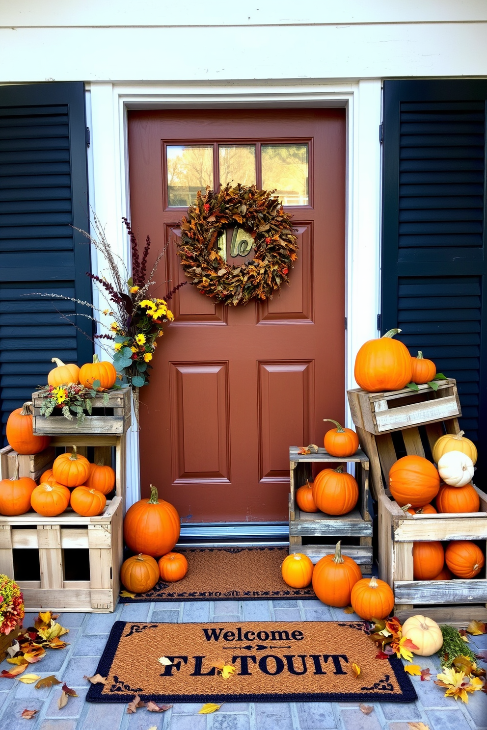 A beautiful front door adorned with a wreath made of dried herbs. The wreath features an assortment of thyme, rosemary, and lavender, adding a rustic touch to the festive season.