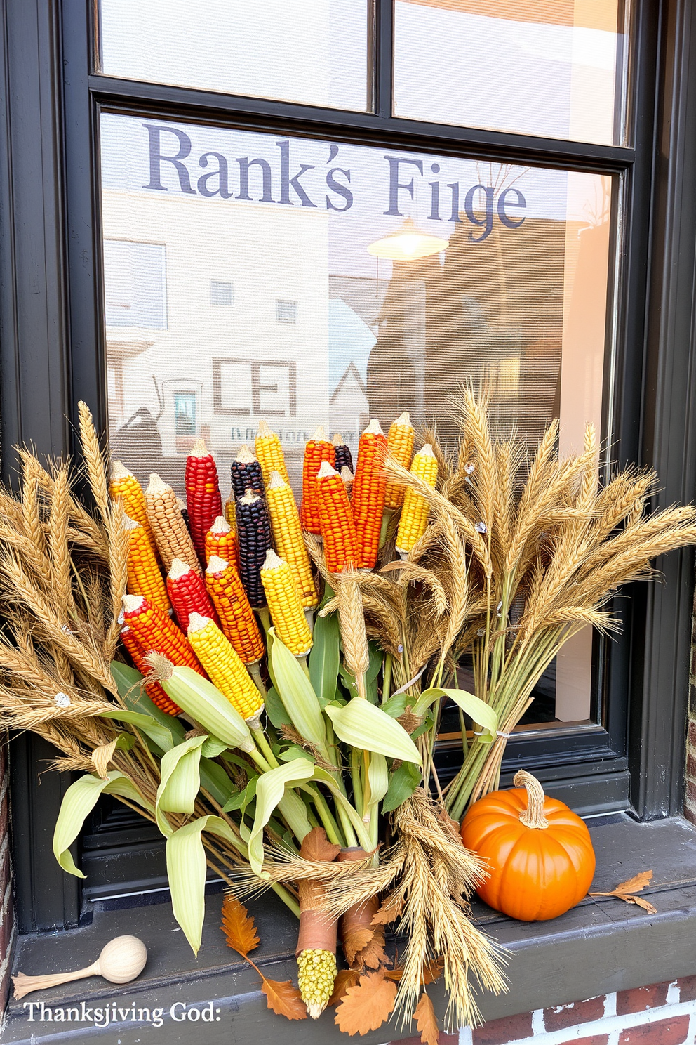 A cozy dining room adorned with Thanksgiving window clings featuring colorful turkeys. The windows are decorated with vibrant autumn leaves and cheerful messages celebrating the holiday.