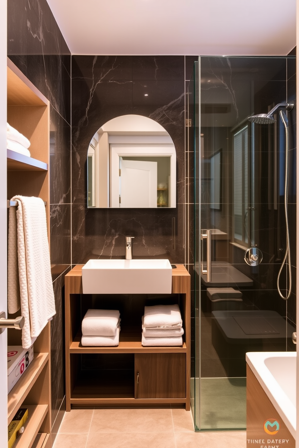 Smart storage solutions to maximize space. Incorporate built-in shelving units and floating cabinets to keep the area organized and clutter-free. Three-Quarter Bathroom Design Ideas. Use a combination of glass shower enclosures and elegant fixtures to create a modern and inviting atmosphere.