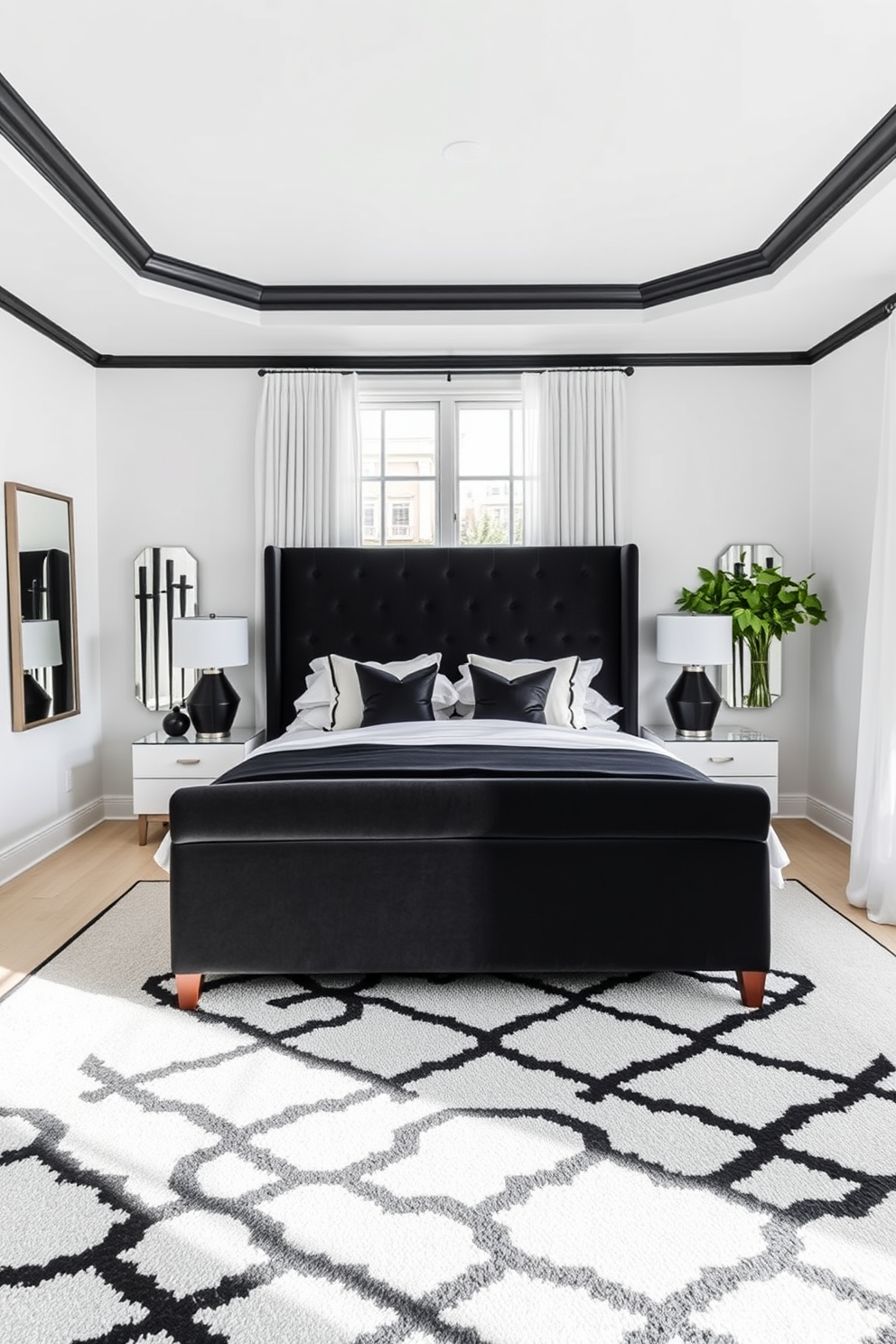 A cozy townhouse bedroom featuring wall-mounted bedside tables that maximize floor space. The walls are painted in a soft beige tone, and a plush bed with a tufted headboard takes center stage.