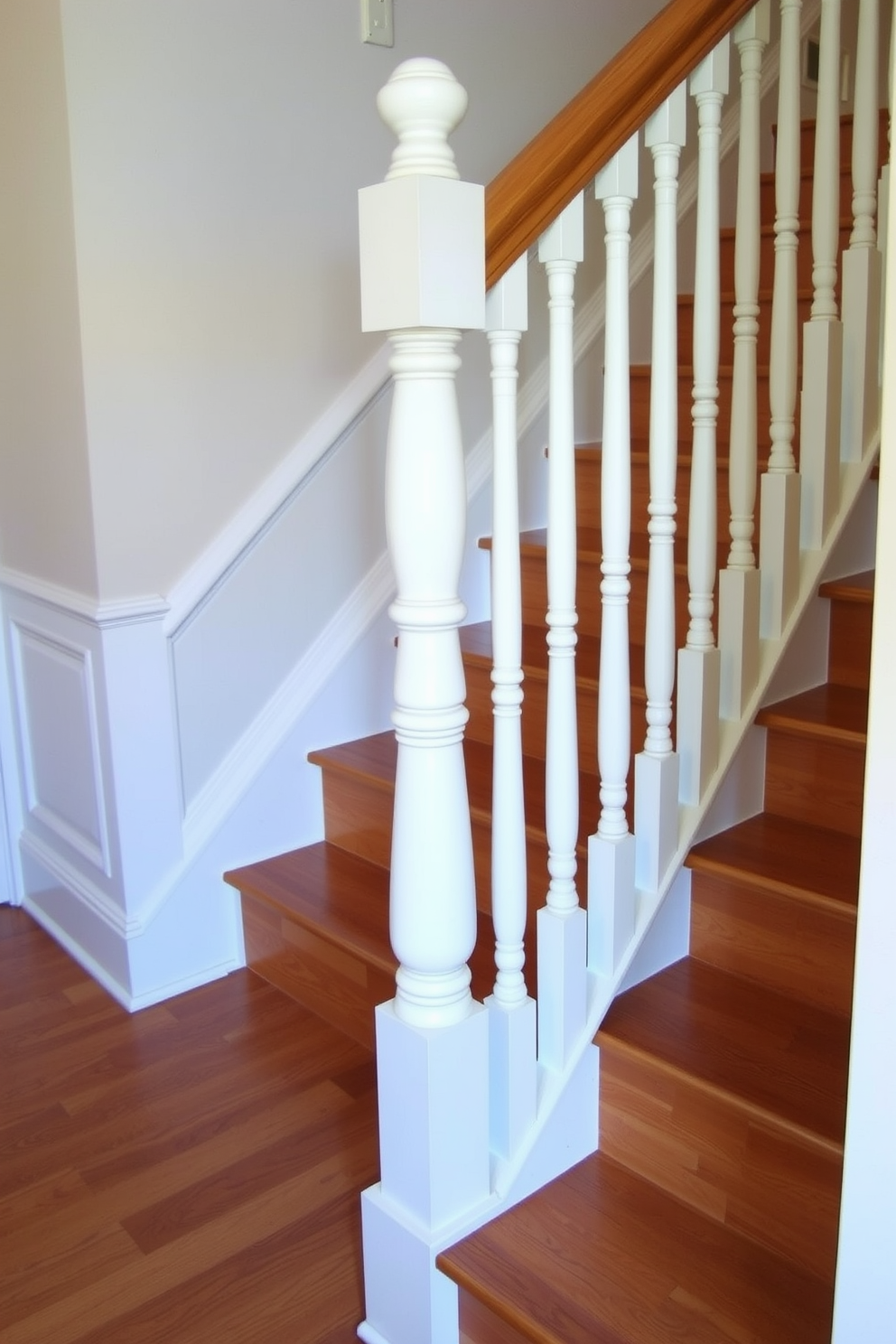 A traditional staircase adorned with elegant wallpaper featuring a classic damask pattern. The rich colors of the wallpaper create a warm and inviting atmosphere, complementing the polished wooden banister and steps.