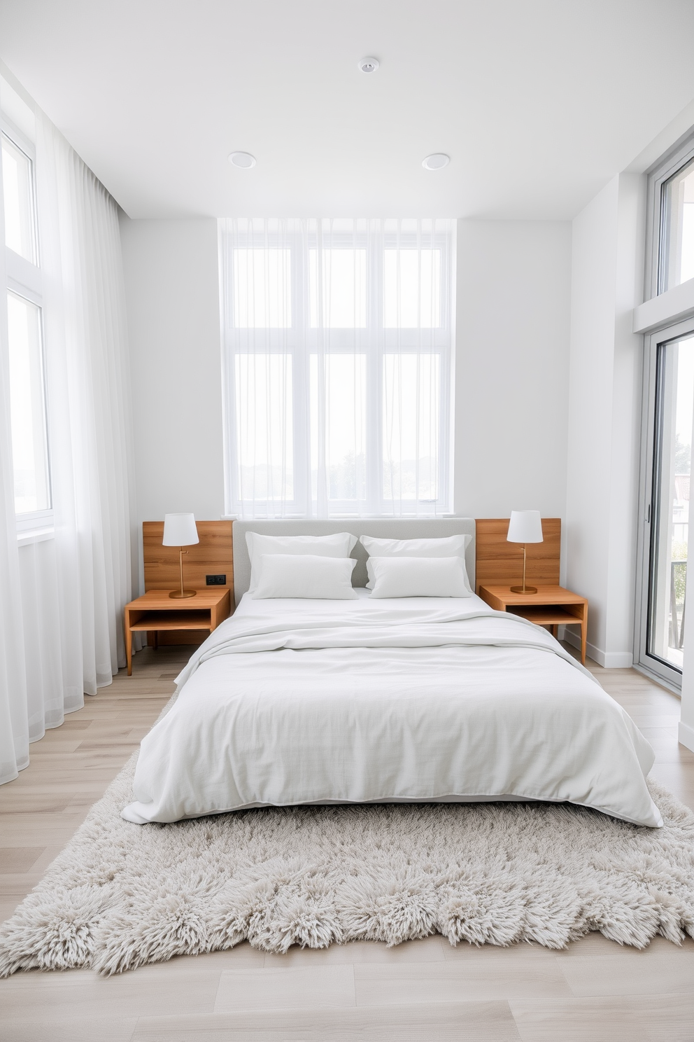 A cozy transitional bedroom featuring built-in shelving that elegantly showcases books and decorative items. The shelving is painted in a soft white, complementing the warm beige walls and creating a harmonious balance in the space. A plush upholstered bed with a neutral-colored headboard anchors the room, while layered bedding adds texture and comfort. Soft lighting from bedside lamps enhances the inviting atmosphere, making it a perfect retreat for relaxation.