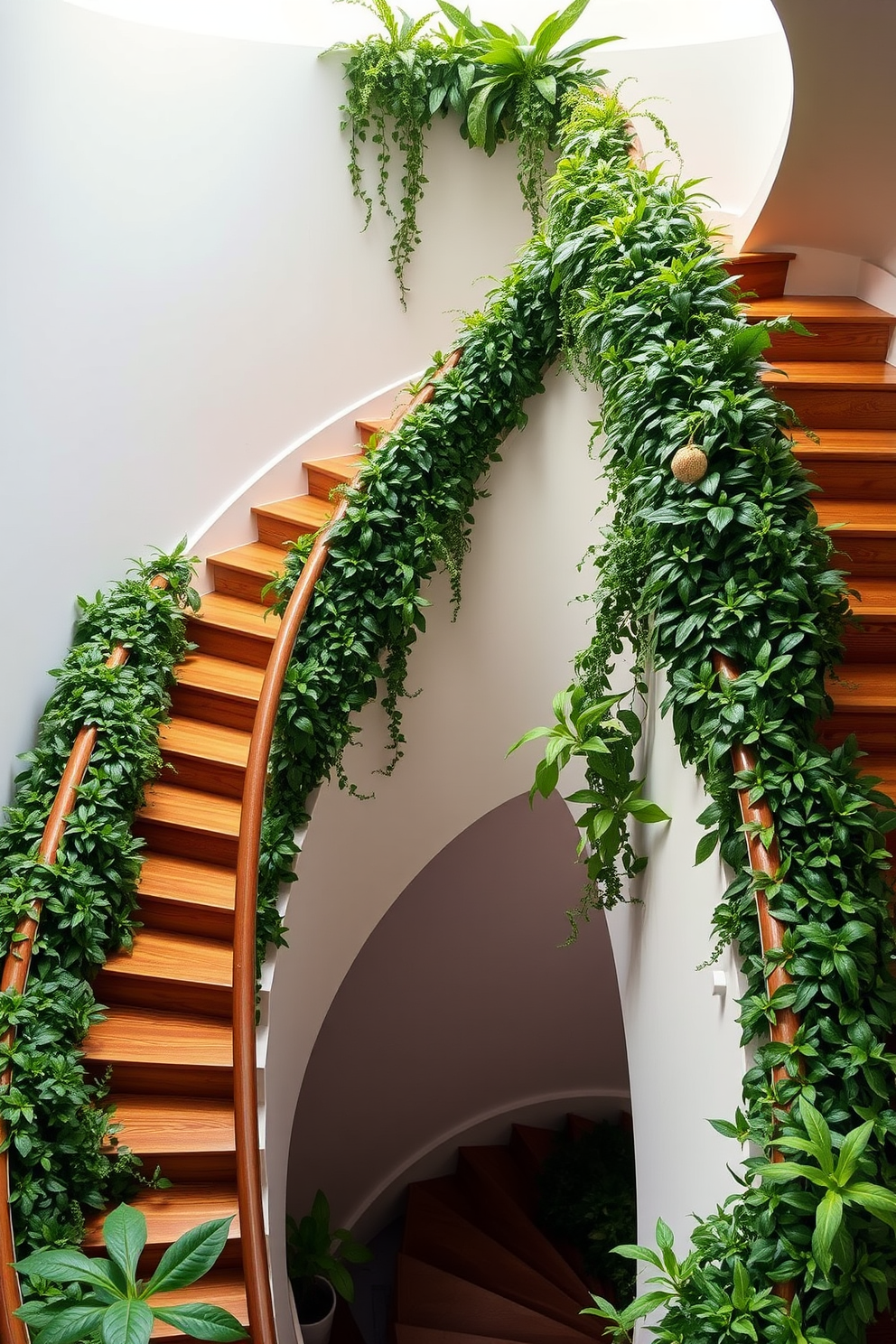 A whimsical children's theme for a U-shaped staircase adorned with vibrant colors and playful patterns. The staircase features hand-painted murals of animals and trees, with fun, soft carpeting in bright hues to ensure safety and comfort. The railings are designed to resemble tree branches, adding a touch of nature to the space. Colorful LED lights are embedded along the steps, creating a magical atmosphere for children as they ascend and descend.