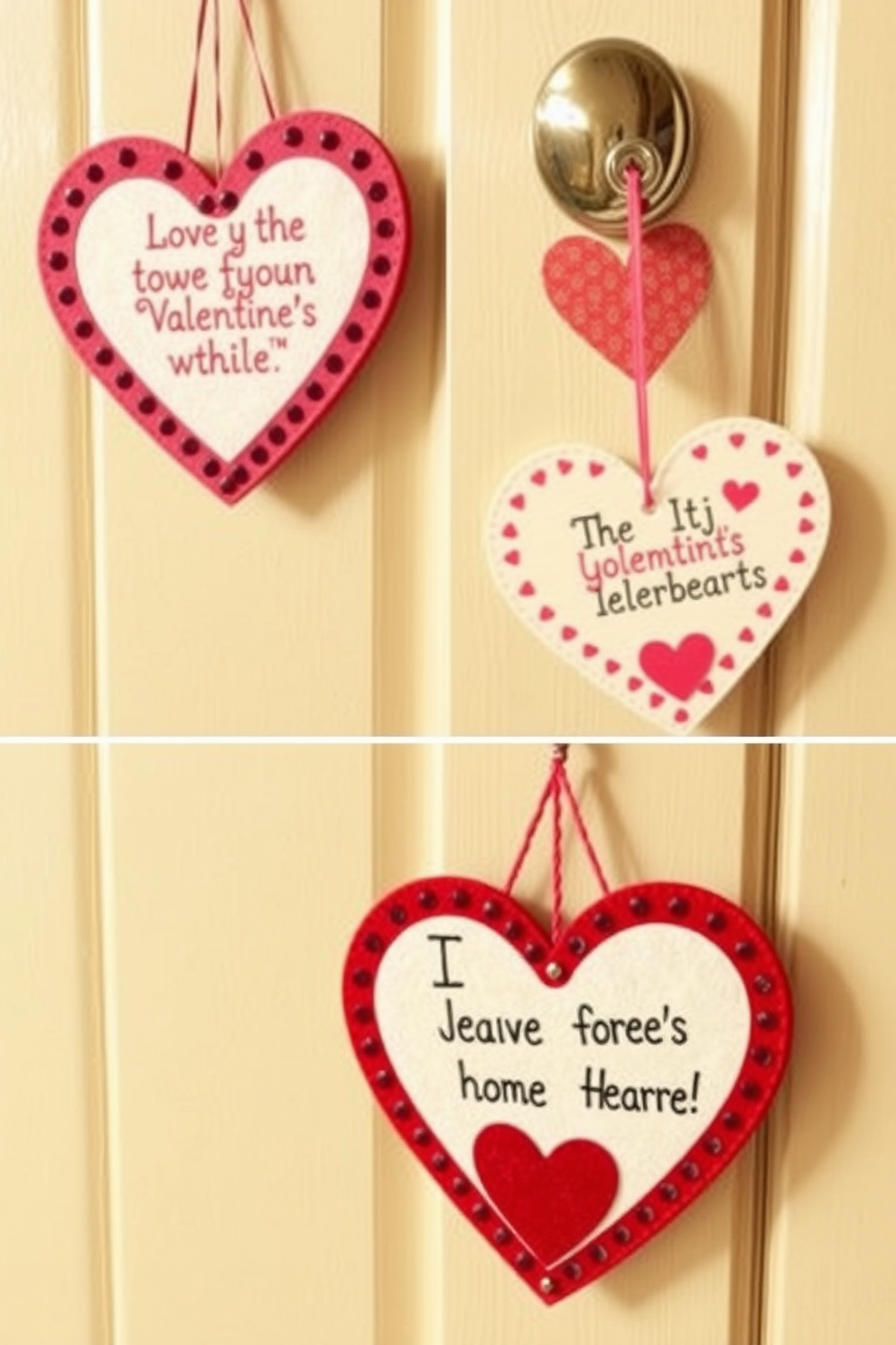 Heart shaped door hangers for bedrooms create a warm and inviting atmosphere for Valentine's Day. These charming decorations can be made from felt or wood, adorned with romantic messages and vibrant colors. Hang them on bedroom doors to spread love and joy throughout the home. They serve as a delightful reminder of the holiday, adding a personal touch to the decor.