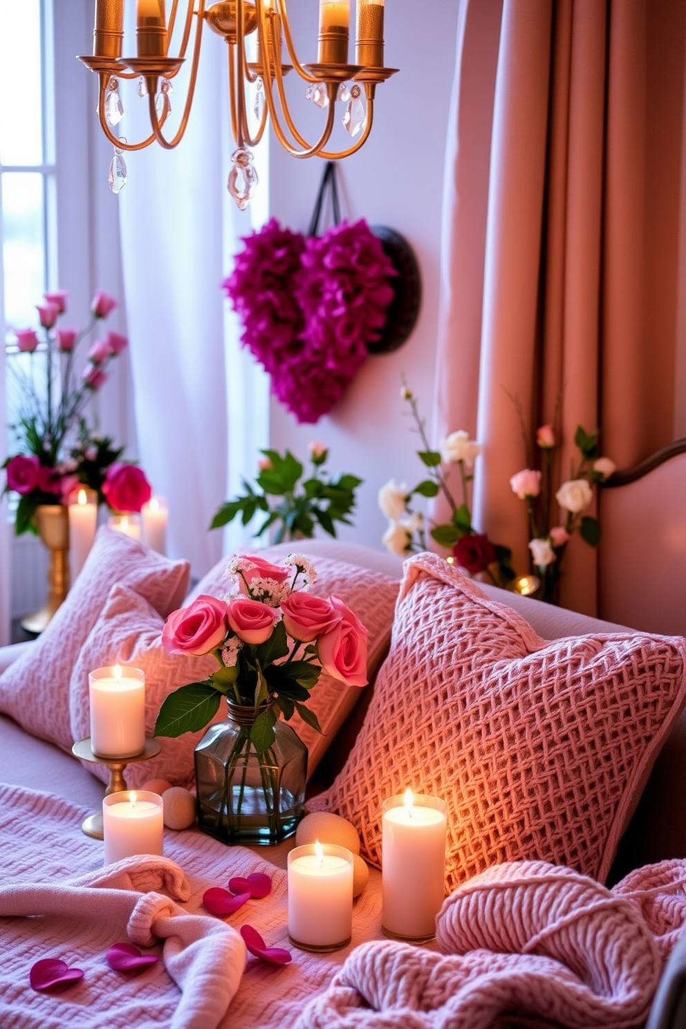 Create a romantic atmosphere for Valentine's Day with soft lighting and elegant decor. Incorporate candles, fresh flowers, and cozy textiles to enhance the mood. Design a playlist that features soothing melodies and love songs to complement the romantic setting. Include a mix of classic and contemporary tracks that evoke feelings of warmth and affection.