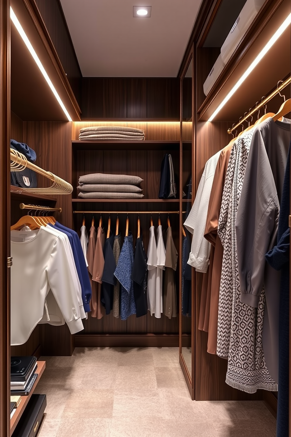 A luxurious Victorian walk-in closet featuring open shelving elegantly displays a curated collection of accessories. Rich wooden shelves are adorned with decorative boxes, stylish handbags, and a selection of shoes, all arranged with meticulous attention to detail.