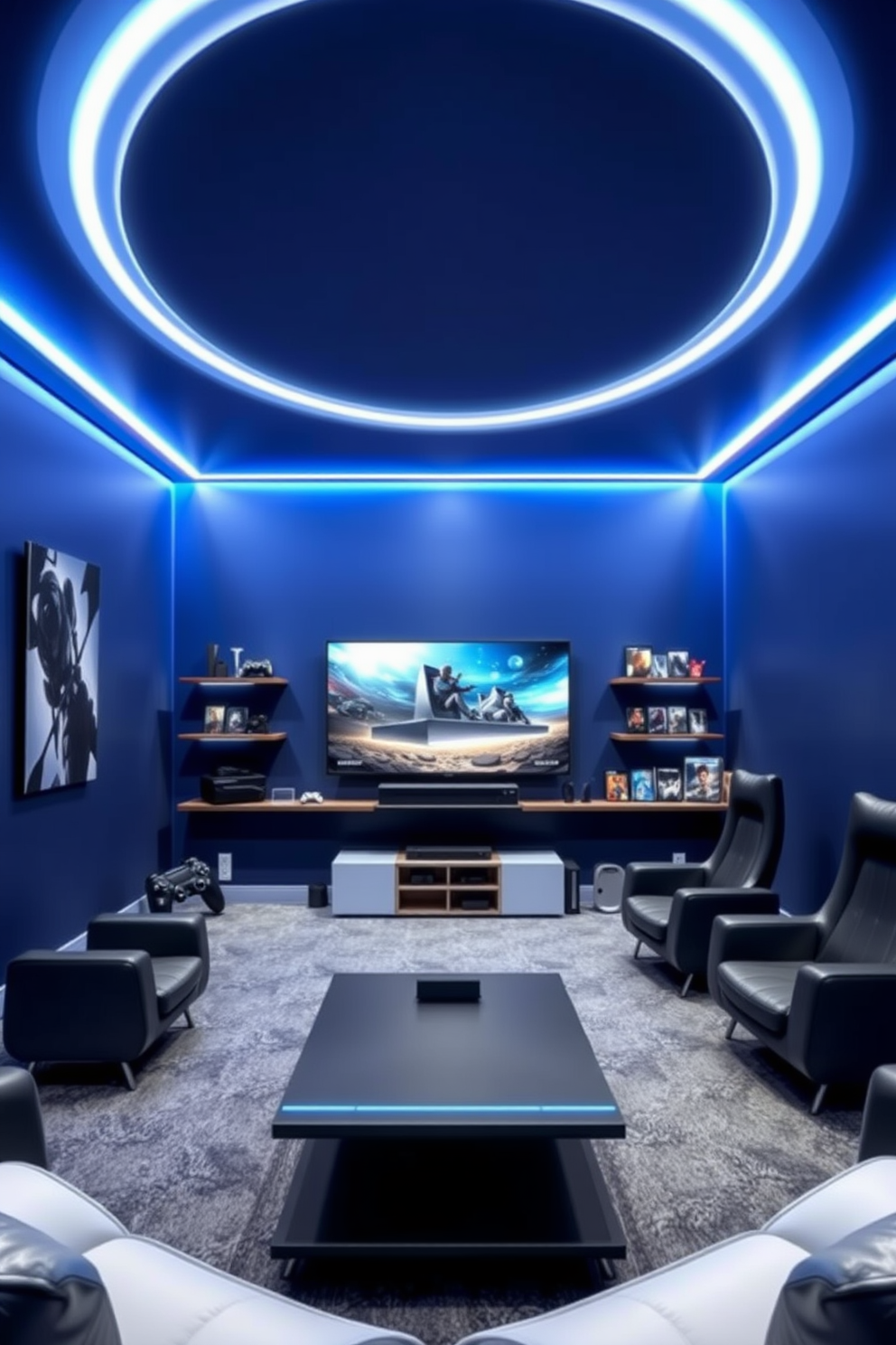 A vibrant video game room featuring an interactive game wall coated in chalkboard paint. The wall is adorned with colorful chalk drawings of game characters and scores, creating an engaging atmosphere for players.