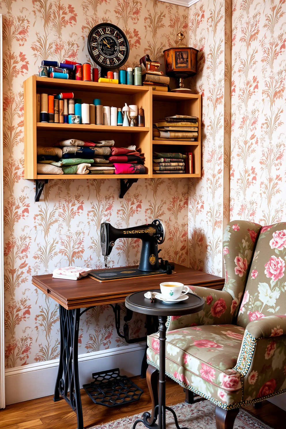 A charming vintage apartment setting that features a cozy living room with warm lighting and a plush sofa adorned with colorful throw pillows. On the wall, a vintage bicycle is creatively mounted as a unique piece of wall art, adding character and a sense of nostalgia to the space. The room is accented with rustic wooden shelves filled with books and decorative items, while a soft area rug lies beneath a stylish coffee table. Large windows draped with sheer curtains allow natural light to flood the room, enhancing the inviting atmosphere.