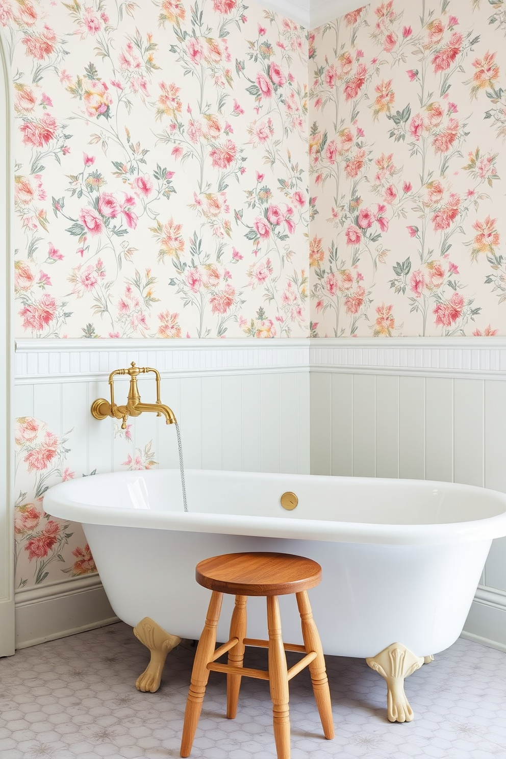 A charming vintage bathroom setting featuring elegant light fixtures with Edison bulbs hanging gracefully from the ceiling. The walls are adorned with classic white subway tiles, and the floor showcases a checkered black and white pattern. A freestanding clawfoot tub rests in the corner, surrounded by a rustic wooden ladder displaying plush towels. The vanity is a distressed wood piece with a marble top, complemented by antique brass faucets and a large round mirror.