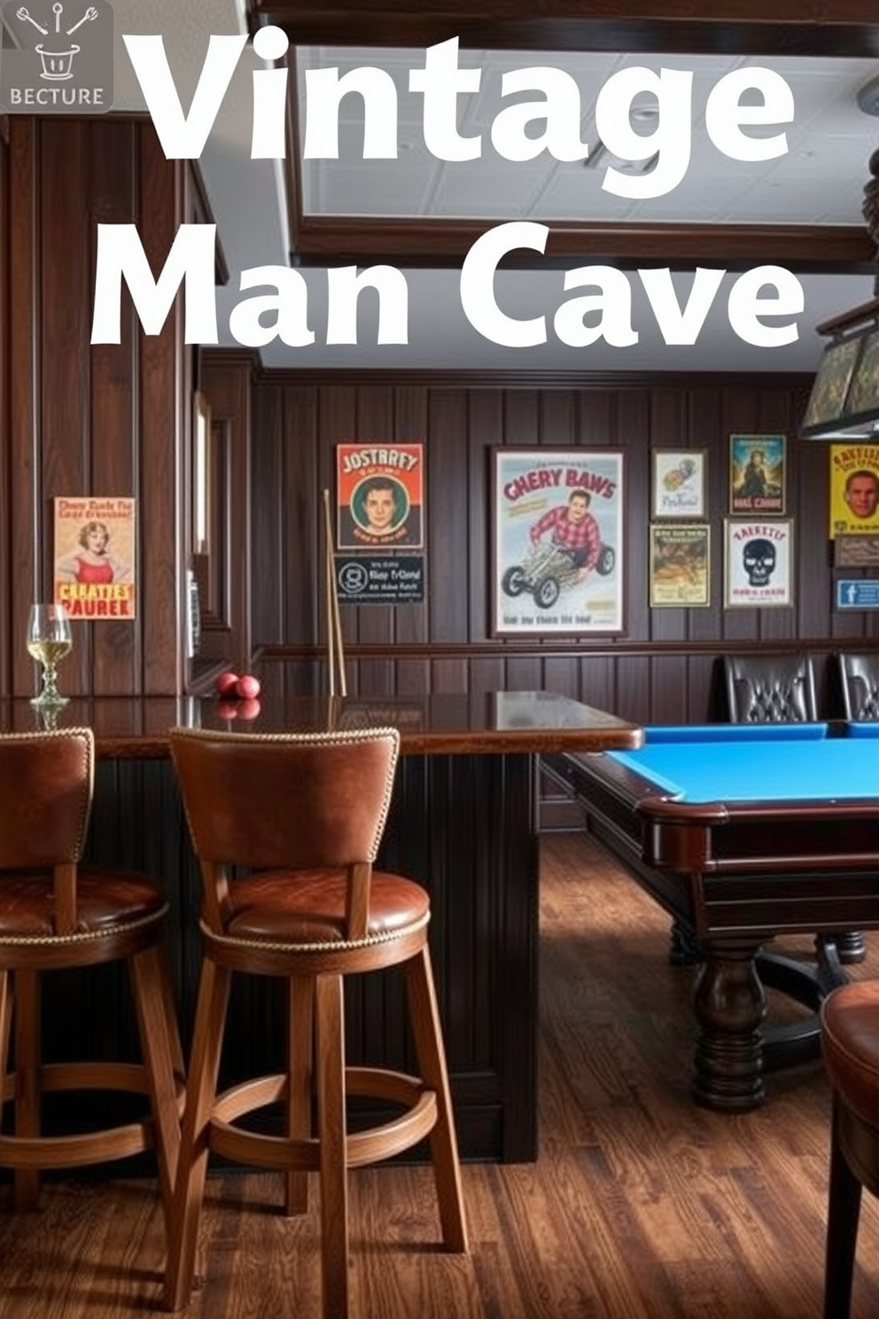 A cozy vintage man cave featuring antique trunks as stylish storage solutions. The room is adorned with rich leather furniture and warm wood accents, creating an inviting atmosphere. The antique trunks are strategically placed around the room, serving as both functional storage and decorative elements. Soft lighting highlights the unique textures and colors of the vintage decor, enhancing the overall charm of the space.