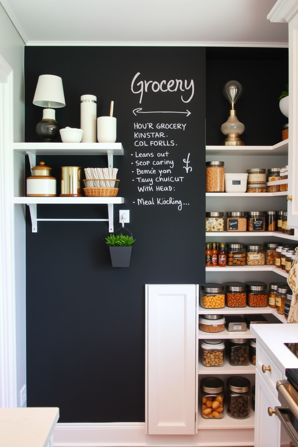 A cozy kitchen featuring sliding barn doors that add a rustic touch. The barn doors are made of reclaimed wood with a weathered finish, complementing the warm tones of the surrounding cabinetry. An elegant white pantry designed for functionality and style. The pantry includes open shelving for easy access to ingredients and a sleek countertop for food preparation.