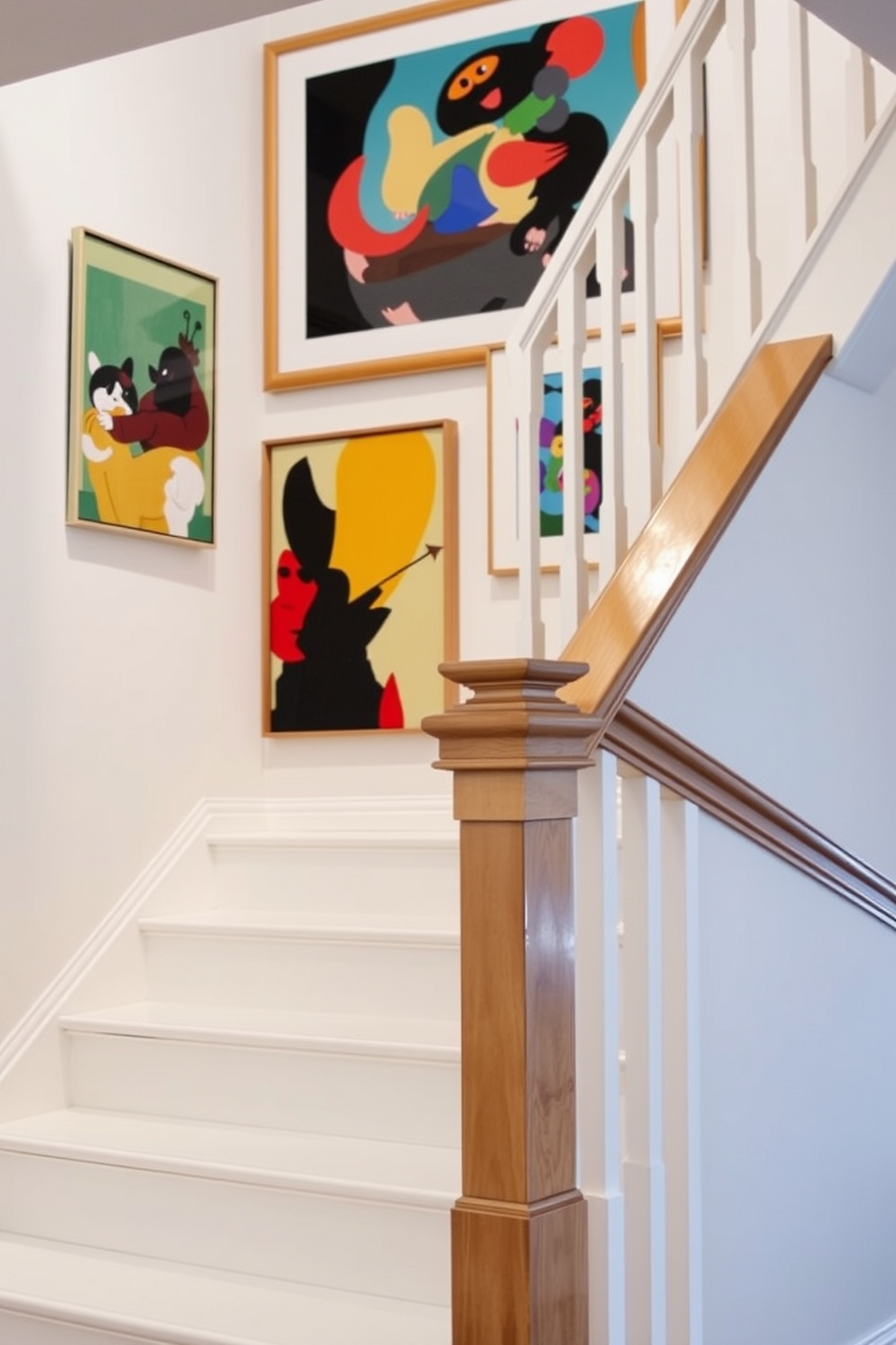 A functional white staircase that features a cozy seating area beneath. The staircase is elegantly designed with clean lines, complemented by soft cushions and a small coffee table, creating a welcoming space.