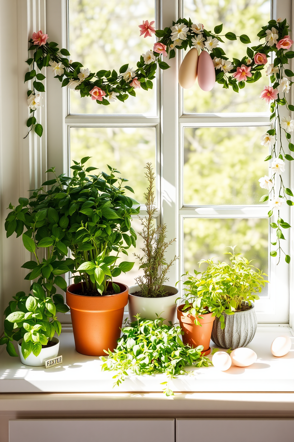 Brightly colored paper fans are arranged in a sunny window, casting playful shadows across the room. The vibrant hues of the fans create a festive atmosphere, perfect for celebrating the Easter season. Easter decorations adorn the space, with pastel-colored eggs nestled among fresh flowers. A cheerful bunny centerpiece adds a whimsical touch to the festive display.