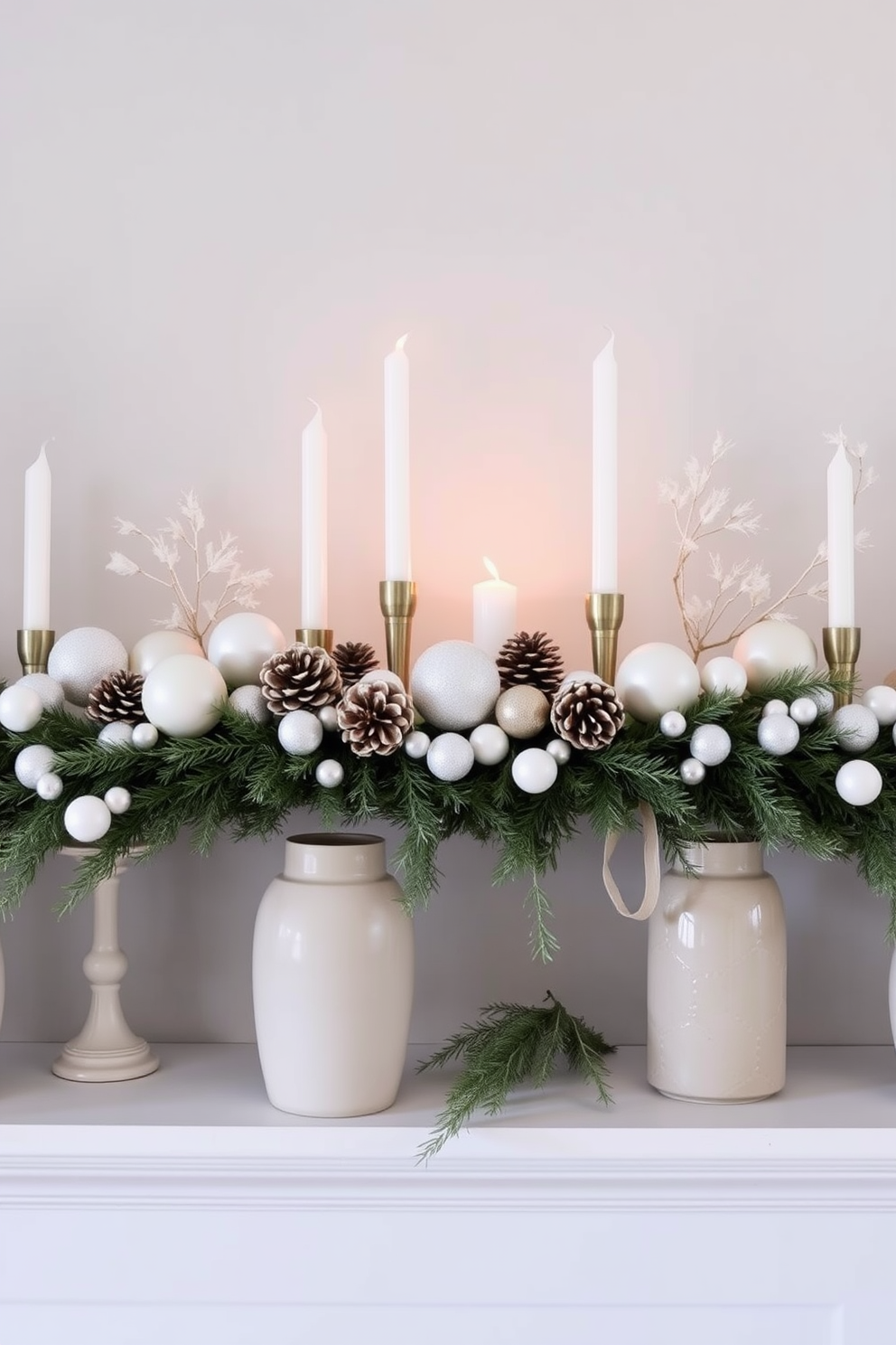 A cozy winter mantel adorned with fresh pine branches and vibrant red berries creates a warm and inviting atmosphere. The natural greenery drapes elegantly over the mantelpiece, while clusters of berries add a festive touch, enhancing the seasonal charm.