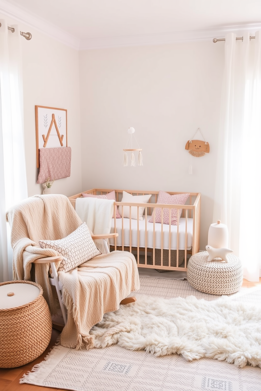 A cozy winter nursery filled with plush stuffed animals in various sizes and colors. Soft, fluffy rugs cover the floor, providing a warm and inviting space for play and relaxation. The walls are painted in a gentle pastel hue, creating a serene backdrop for the cuddly decor. A beautifully arranged shelf displays the stuffed animals, adding a whimsical touch to the overall design.